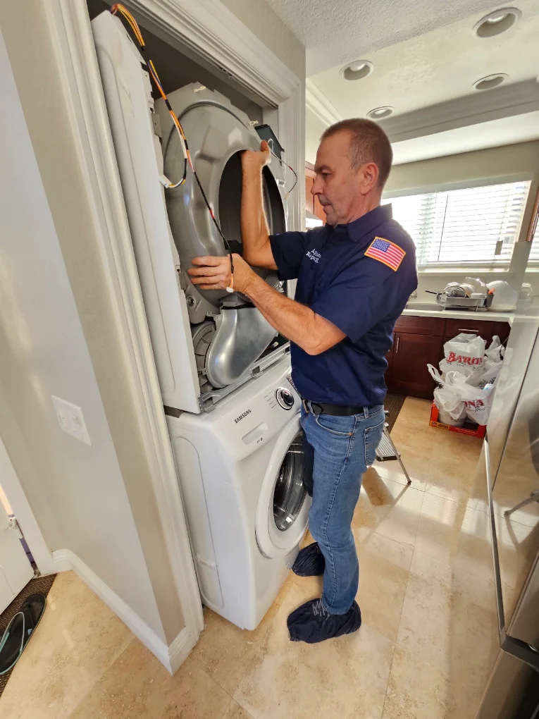 Samsung stacked washer and dryer repair, closet install, Buena Park, CA