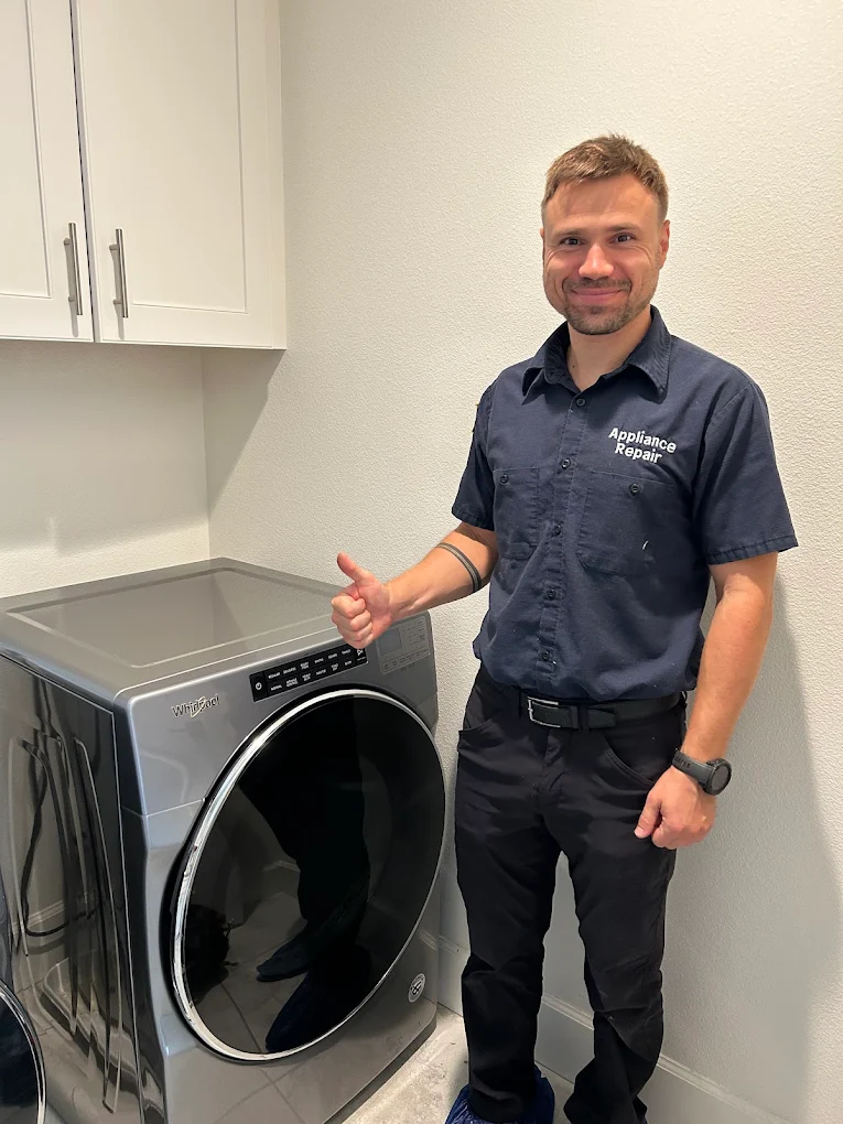 Whirlpool front-load dryer repair completed, Yorba Linda, CA